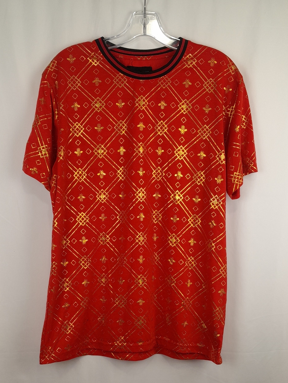 Drill Clothing Company Red Shiny Gold Bee Pattern Short Sleeve